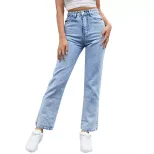 High Waisted Black Denim Straight Leg Pants Fashionable Trendy Comfortable Fall Winter Wear Whol