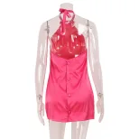 Chic Satin Feel Midi Dress Trendy Halter Neck Versatile Rose Pink Elegant Style Perfect for Part