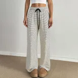 Womens Striped Print Wide Leg Trousers Comfortable Loose Fit Casual Style Ideal for Home and Lei