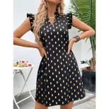 Fashionable Womens Dress Sexy Floral Polka Dot Print Round Neck Short Sleeve Perfect for Casual