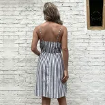 Casual Striped Cotton Linen Dress Summer Waist Defining Simple Style Ideal for Everyday Wear Who