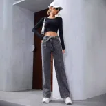 Casual High Waisted Irregular Denim Pants Slim Fit Lace Up Design Trendy Style Perfect for Every