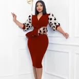 Womens Pencil Dress Spring Summer Collection Mesh Puff Sleeve Color Block Design Elegant Style W