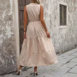 High Waist Sleeveless Maxi Dress Simple Style Solid Color Comfortable Fit Casual Wear for Summer