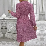 Floral Print Long Sleeve Dress Casual Sweet Elegant Round Neck Versatile Style Wholesale Availab
