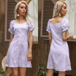 Floral Summer Dress Ruffled Short Sleeves Off Shoulder Neckline Elegant Design Perfect for Casua