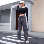 Casual High Waisted Irregular Denim Pants Slim Fit Lace Up Design Trendy Style Perfect for Every