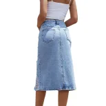 High Waisted Distressed Denim Skirt Vintage Style Slim Fit Unique Design Casual Wear Summer Fash