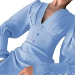 Elegant A Line Dress Deep V Neck Button Detail Waist Cinching Lantern Sleeves Perfect for Office