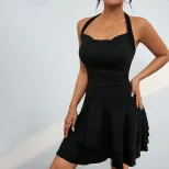 Knitted Halter Neck Backless Dress Double Layer Hem Elegant Design Fashionable for Parties Whole