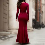 V Neck Velvet Maxi Dress Slim Fit Side Slit High Waist Ruched Design Spring Summer Evening Wear