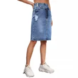 Fashionable Loose Denim Midi Skirt Womens Casual Style European and American Trend Perfect for S