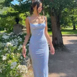 Summer Floral Backless Slip Dress for Women Slim Fit Sexy Lightweight Beachwear for Casual Occas