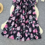 Elegant Womens Floral Chiffon Dress Slim Fit Waist Design Long Sleeve for Spring and Summer