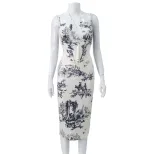 Womens Vintage Floral Print Two Piece Set Halter Neck Top Midi Skirt Stylish Sexy Outfit for Sum
