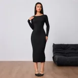 Fashionable Womens Midi Dress Simple Design Sexy Backless Bodycon Fit Spring Summer Occasion Who