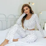 Floral Print Two Piece Set Lace Trim Long Sleeve Comfortable Fabric Casual Wear for Young Women