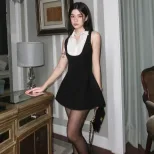 Womens Color Block Sleeveless Dress Sweet Style Collared Design Slim Fit Perfect for Autumn and