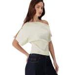 Off Shoulder T Shirt Slim Fit Short Sleeve Soft Fabric Unique Design Casual Wear for Women Whole