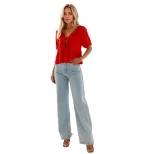 Loose Fit Casual Vacation Top Ruffle Short Sleeves Tie Design Spring Summer Style Wholesale Wome