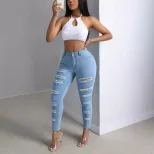 Skinny Ripped Jeans for Women Stylish Versatile Comfortable Fit Casual Wear Everyday Use Wholesa