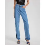 High Waisted Straight Leg Jeans Vintage Inspired Casual Split Hem Design Womens Fashion for Ever