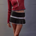 Sweet Striped Pleated Skirt Butterfly Tie Detail Low Waist Summer Fashion Perfect for Casual Out