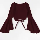 Batwing Sleeve Crop Top Trendy Design Dark Red Color Spring Summer Style Wholesale Available