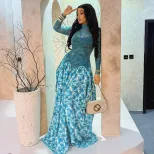 Casual A Line Dress High Neck Elastic Long Sleeves Sheer Patchwork Trendy Street Style for Women