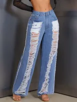 Womens Distressed Straight Leg Jeans Loose Fit Casual Style Trendy Design Perfect for Everyday W