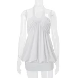 Summer Womens Dress Elegant Halter Neck Loose Fit Solid Color Available in White and Green Wholesale Ready to Ship