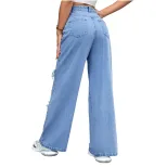 High Waisted Wide Leg Distressed Jeans Loose Fit Casual Style Trendy Design Perfect for Everyday