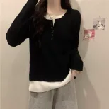 Gray Knit Two Piece Style Top for Women Loose Fit Long Sleeve Casual Layering Shirt Fall Winter Collection Wholesale