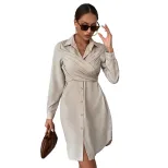 Long Sleeve Shirt Dress Solid Color Versatile Classic Collar Autumn Office Wear Wholesale Availa