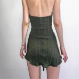 Halter Neck Bodycon Dress Elegant Ruffle Trim Sexy Fit Autumn Fashion Perfect for Parties and Ev