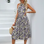 Elegant Black Pleated Halter Dress for Beach Vacation Womens Summer Fashion customizable