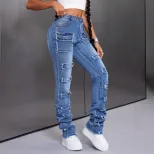 Womens Casual Stretch Denim Cargo Pants Versatile Fit Comfortable Fabric Stylish Design Perfect