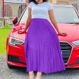 Plus Size Womens Long Pleated Skirt Solid Color High Waist Flared Design Autumn Fashion for Casu
