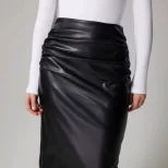 PU Bodycon Skirt High Slit Ruched Design Elegant Style Perfect for Parties and Night Out Ready t