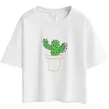 Cotton Crop Top Short Sleeve Cactus Embroidery Minimalist Design Summer Casual Wear Wholesale Av