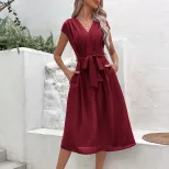 Elegant Black V Neck Dress Minimalist Style Versatile Fit Summer Fashion Wholesale Available