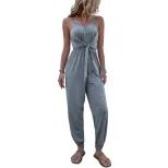 Summer Gray Jumpsuit Stylish Solid Color Sleeveless Design Comfortable Fabric Perfect for Casual Outings Wholesa