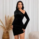 Elegant Velvet Off Shoulder Mini Dress Sexy Sophisticated Spring Summer Wholesale Available OEM