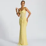 Chic Womens Maxi Dress Halter Neck Sheer Mesh Solid Color Flowing Design Perfect for Parties and