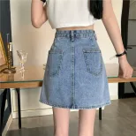 2022夏季新款高腰显瘦牛仔半身裙女复古学生短款网红A字包臀裙子