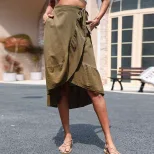 Cotton Linen Ruffle Hem Skirt Solid Color Summer Style Womens Fashion Wholesale Available factor