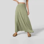 Fashionable Womens Maxi Skirt Loose Fit Knitted Color Block Design Elegant Draping Casual Wear R