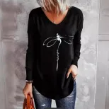 Womens V Neck Long Sleeve T Shirt Loose Fit Summer Style Bamboo Fiber Fabric Wholesale Available