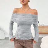 Womens Knit Long Sleeve Top Off Shoulder Slim Fit Fashionable Design Autumn Winter Style Wholesa