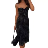 Spring Womens Dress Sexy Low Cut Lace Trimmed Polka Dot Print Elegant Evening Wear Wholesale Ava